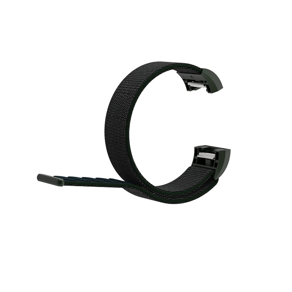 Velcro Closure Flexible Nylon Watch Replacement Strap + Connector for Fitbit Charge 2 - Dark Green-5