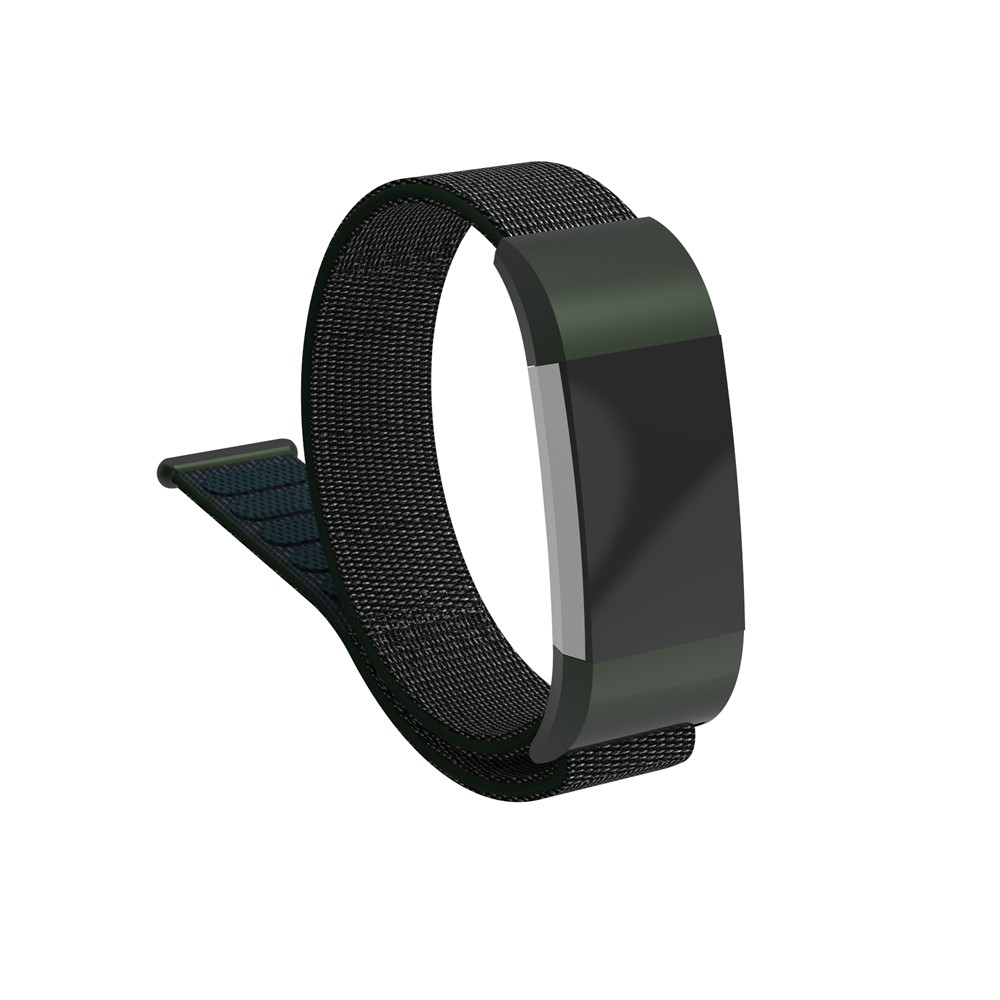 Velcro Closure Flexible Nylon Watch Replacement Strap + Connector for Fitbit Charge 2 - Dark Green-7