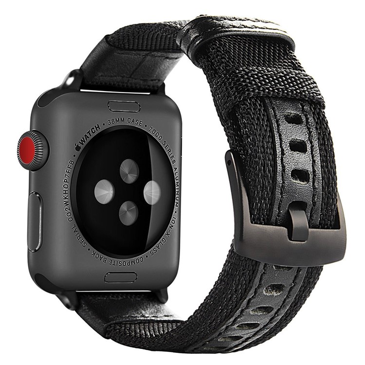 Nylon + PU Leather Watch Strap Stainless Steel Buckle Replacement for Apple Watch Series 3/2/1 38mm - Black-1