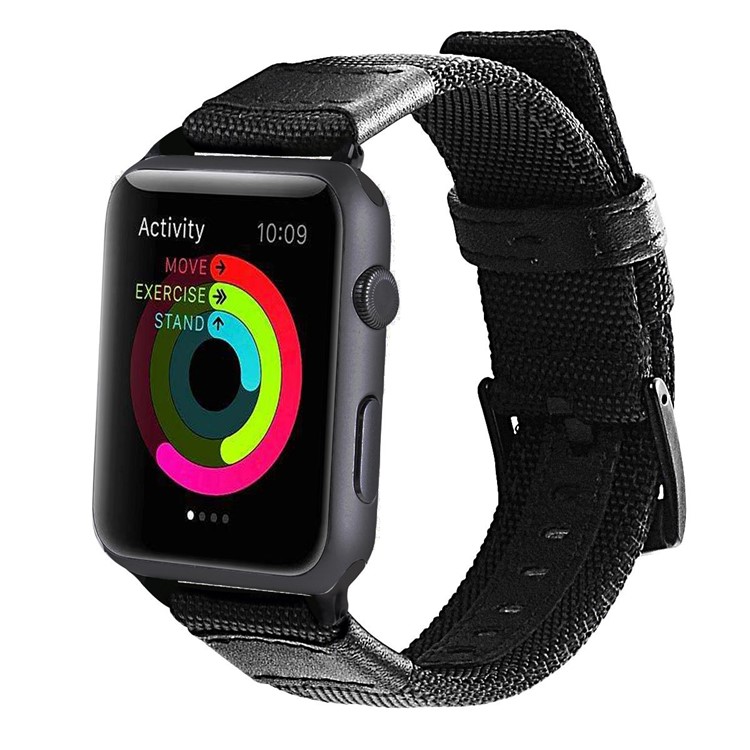Nylon + PU Leather Watch Strap Stainless Steel Buckle Replacement for Apple Watch Series 3/2/1 38mm - Black-2