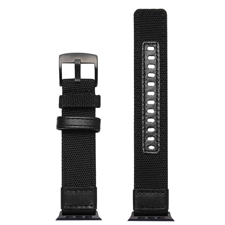 Nylon + PU Leather Watch Strap Stainless Steel Buckle Replacement for Apple Watch Series 3/2/1 38mm - Black-3