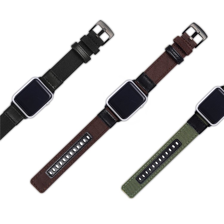 Nylon + PU Leather Watch Strap Stainless Steel Buckle Replacement for Apple Watch Series 3/2/1 38mm - Black-4