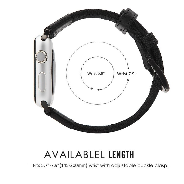 Nylon + PU Leather Watch Strap Stainless Steel Buckle Replacement for Apple Watch Series 3/2/1 38mm - Black-5