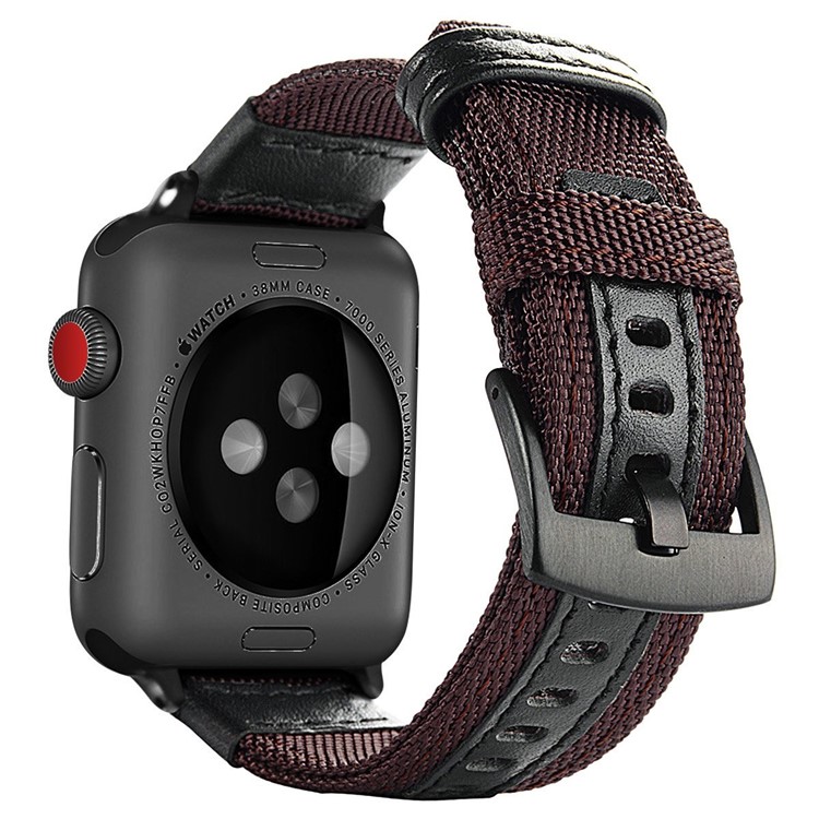 Nylon + PU Lederarmband Edelstahl Schnalle Ersatz Für Apple Watch-Serie 3/2/1 38mm - Rot-1