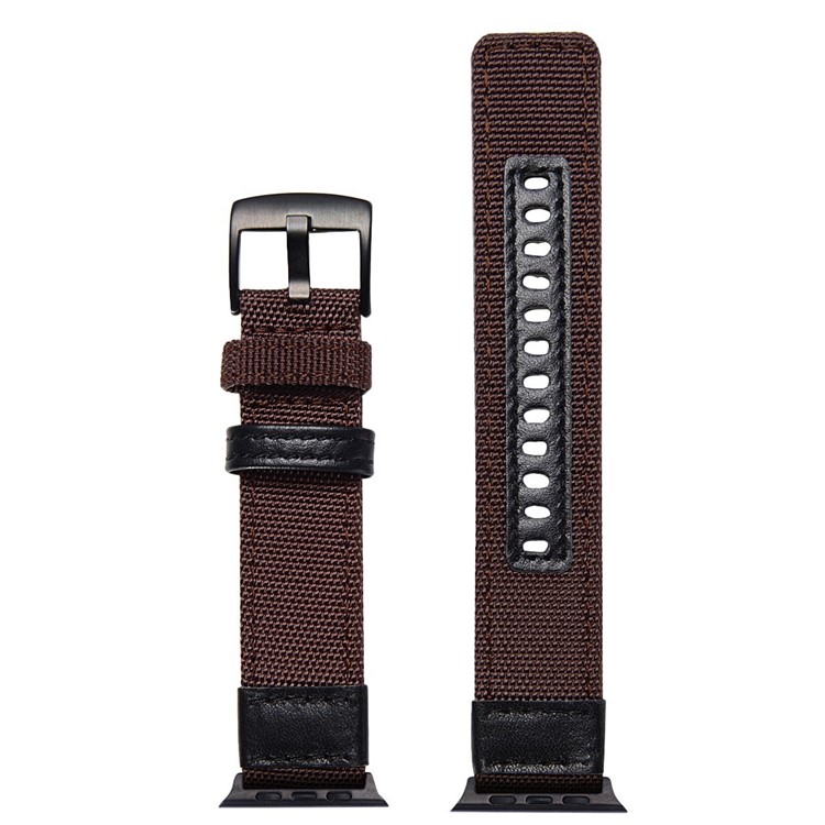 Nylon + PU Lederarmband Edelstahl Schnalle Ersatz Für Apple Watch-Serie 3/2/1 38mm - Rot-3