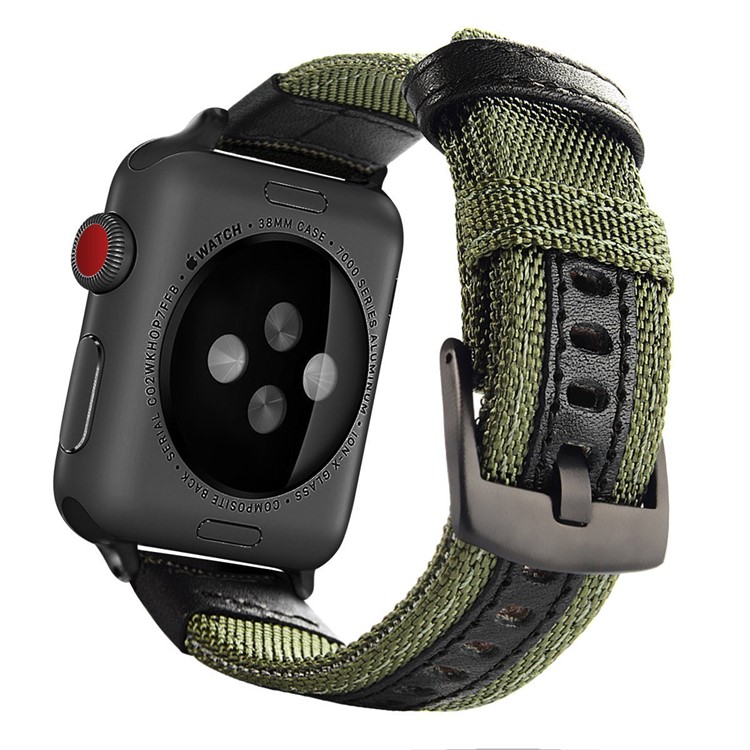 Nylon + PU Lederarmband Ersatz Edelstahl Schnalle Für Apple Watch Serie 3/2/1 42mm - Grün-1