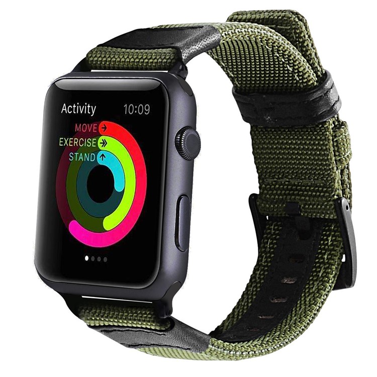 Nylon + PU Lederarmband Ersatz Edelstahl Schnalle Für Apple Watch Serie 3/2/1 42mm - Grün-2