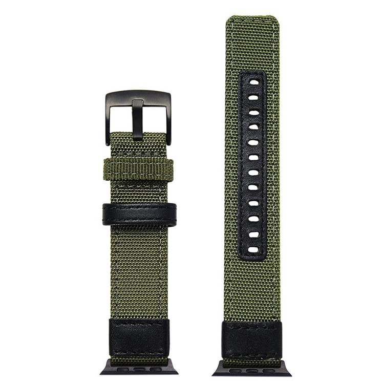 Nylon + PU Lederarmband Ersatz Edelstahl Schnalle Für Apple Watch Serie 3/2/1 42mm - Grün-3