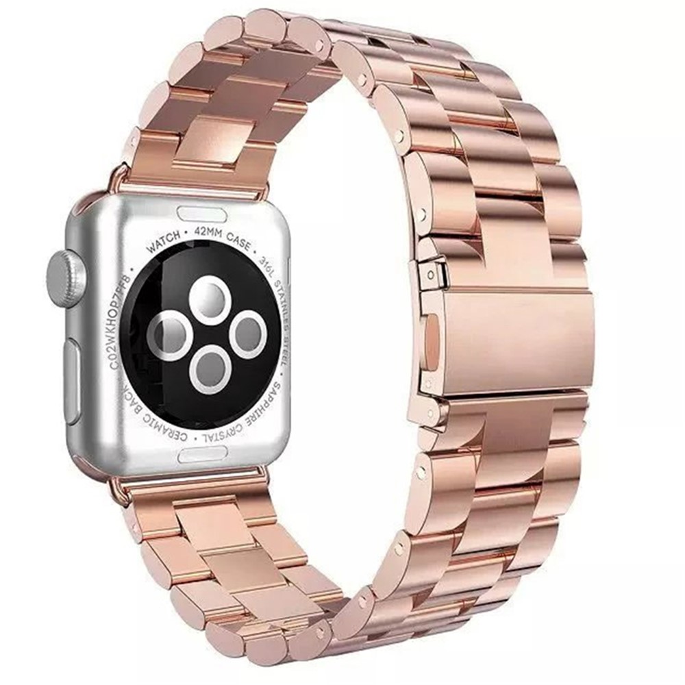 Luxury Three Beads Stainless Steel Watch Strap Replacement with Folding Clasp for Apple Watch Series 4 44mm, Series 3 / 2 / 1 42mm - Rose Gold-1