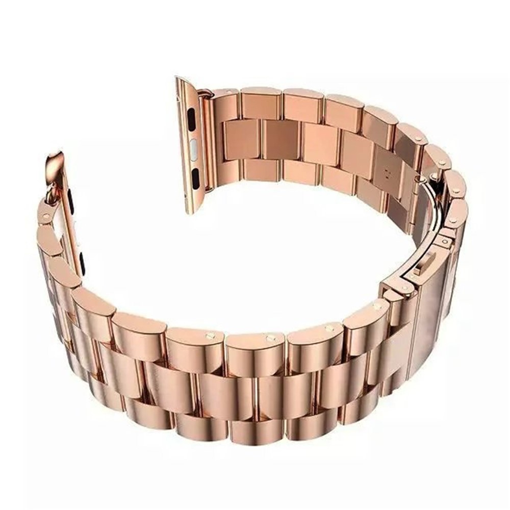 Luxury Three Beads Stainless Steel Watch Strap Replacement with Folding Clasp for Apple Watch Series 4 44mm, Series 3 / 2 / 1 42mm - Rose Gold-2