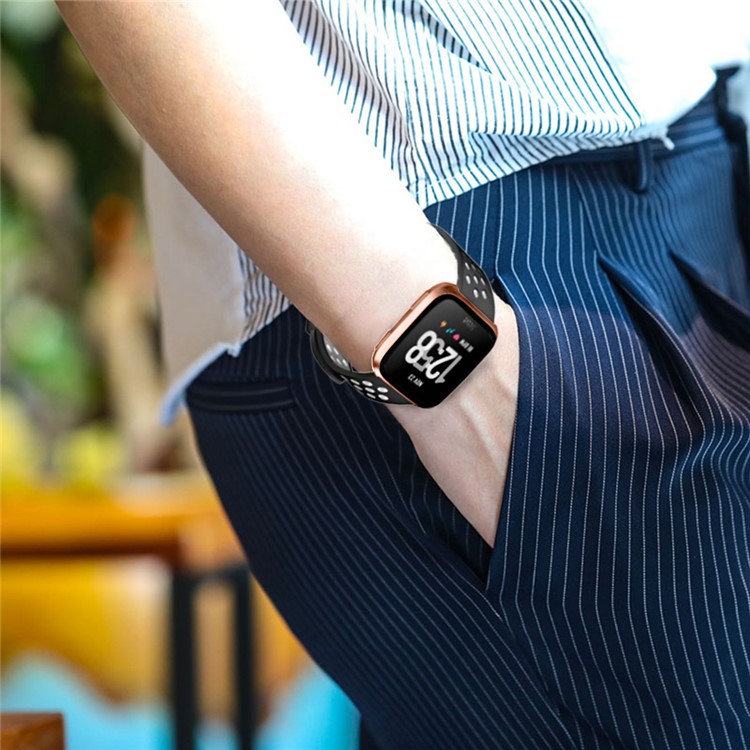 Faixa Macia Oca Do Esporte Do Relógio Do Silicone Do Dois-tom Para O Fitbit Versa - Cinzento / Preto-16