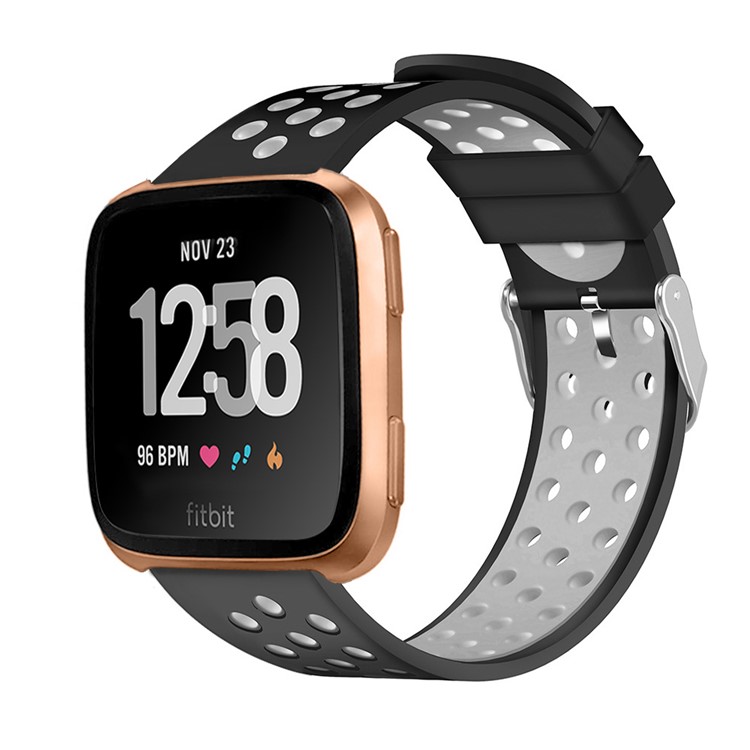 Faixa Macia Oca Do Esporte Do Relógio Do Silicone Do Dois-tom Para O Fitbit Versa - Cinzento / Preto-2