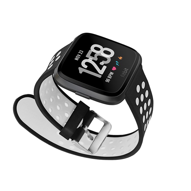 Faixa Macia Oca Do Esporte Do Relógio Do Silicone Do Dois-tom Para O Fitbit Versa - Cinzento / Preto-4