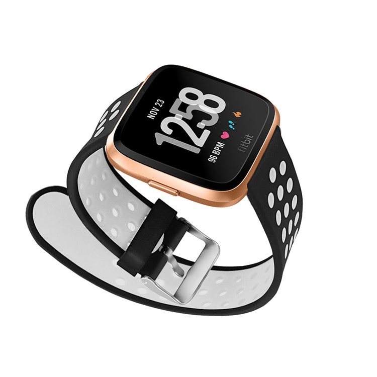 Faixa Macia Oca Do Esporte Do Relógio Do Silicone Do Dois-tom Para O Fitbit Versa - Cinzento / Preto-5