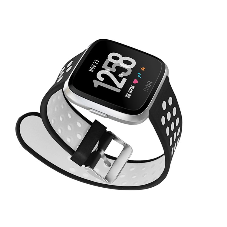 Faixa Macia Oca Do Esporte Do Relógio Do Silicone Do Dois-tom Para O Fitbit Versa - Cinzento / Preto-6
