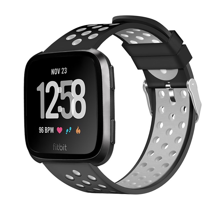 Faixa Macia Oca Do Esporte Do Relógio Do Silicone Do Dois-tom Para O Fitbit Versa - Cinzento / Preto-7