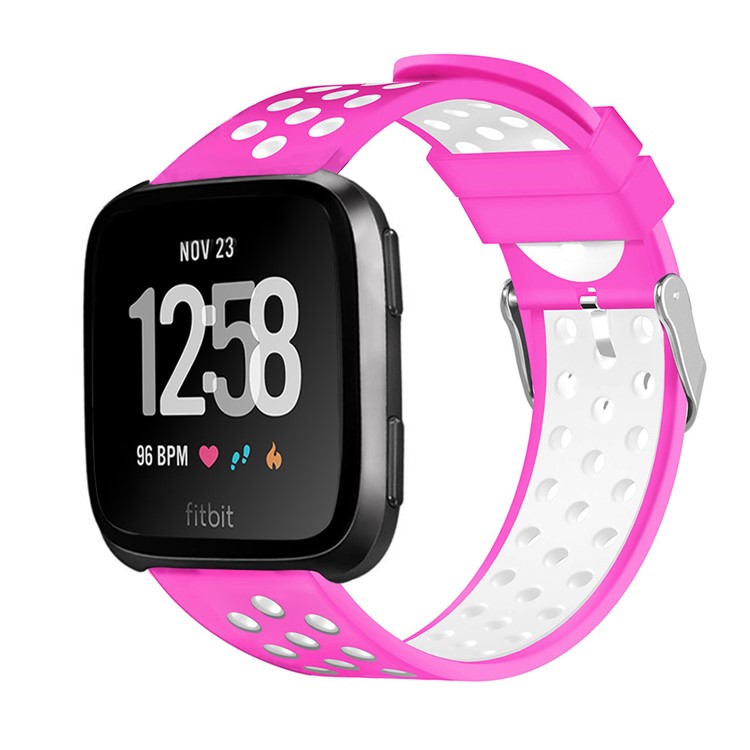 For Fitbit Versa Hollow Two-tone Soft Silicone Watch Sport Band - White / Rose-10