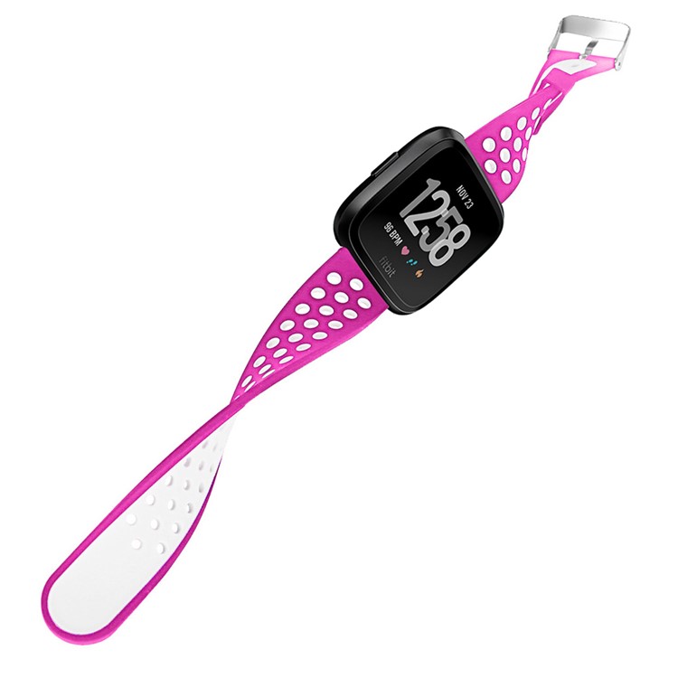 For Fitbit Versa Hollow Two-tone Soft Silicone Watch Sport Band - White / Rose-11