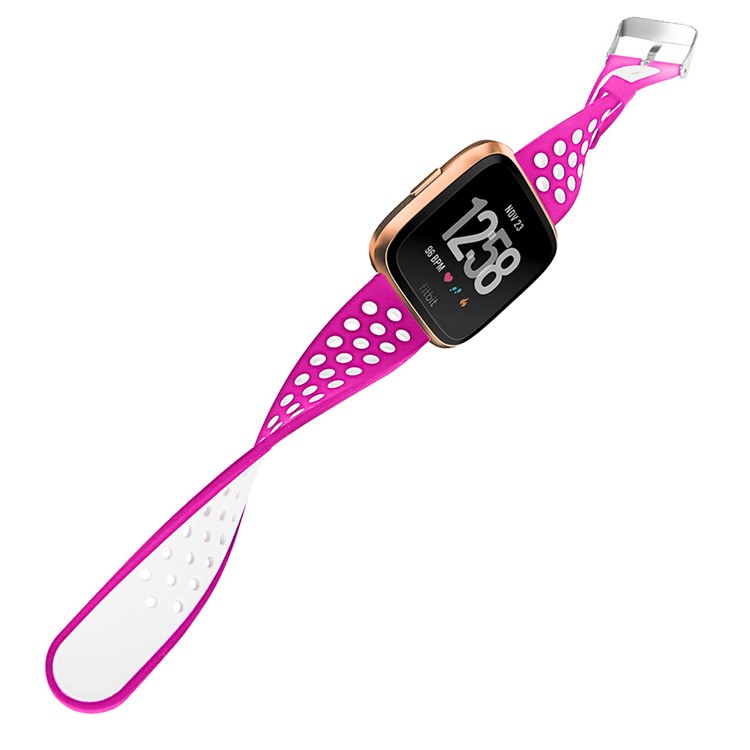 For Fitbit Versa Hollow Two-tone Soft Silicone Watch Sport Band - White / Rose-12