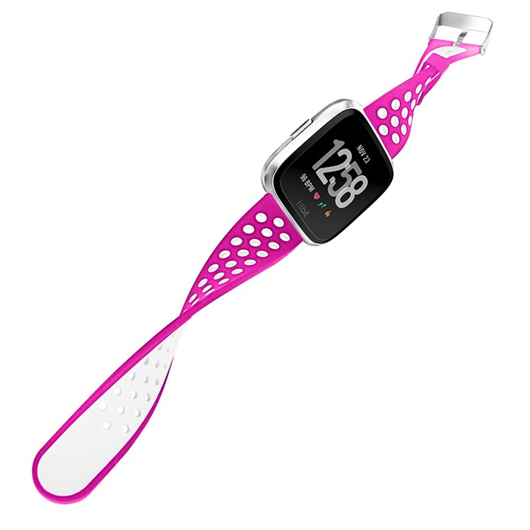 For Fitbit Versa Hollow Two-tone Soft Silicone Watch Sport Band - White / Rose-13