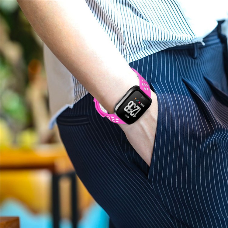 For Fitbit Versa Hollow Two-tone Soft Silicone Watch Sport Band - White / Rose-15