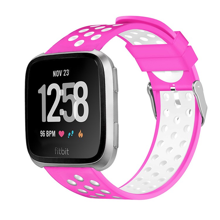 For Fitbit Versa Hollow Two-tone Soft Silicone Watch Sport Band - White / Rose-3