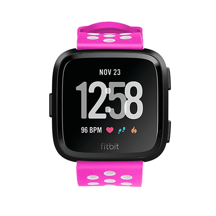 For Fitbit Versa Hollow Two-tone Soft Silicone Watch Sport Band - White / Rose-4