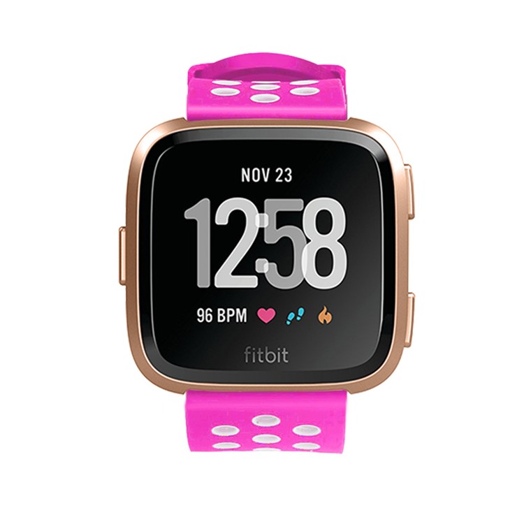 For Fitbit Versa Hollow Two-tone Soft Silicone Watch Sport Band - White / Rose-5