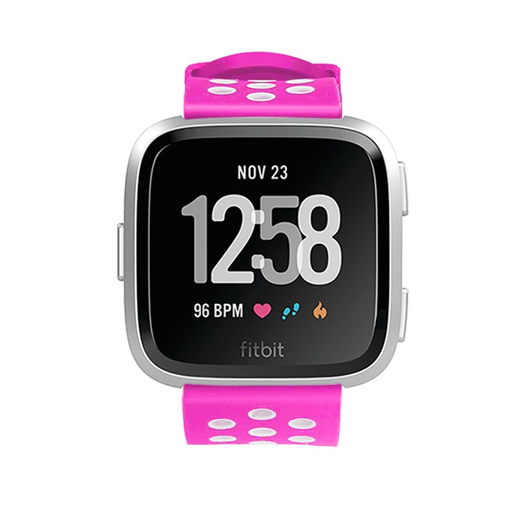 For Fitbit Versa Hollow Two-tone Soft Silicone Watch Sport Band - White / Rose-6