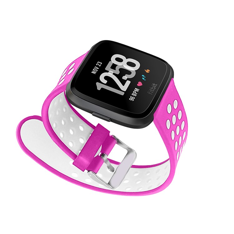 For Fitbit Versa Hollow Two-tone Soft Silicone Watch Sport Band - White / Rose-7