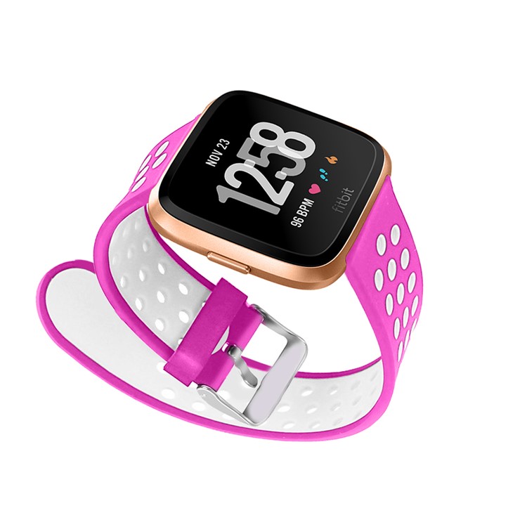 For Fitbit Versa Hollow Two-tone Soft Silicone Watch Sport Band - White / Rose-8