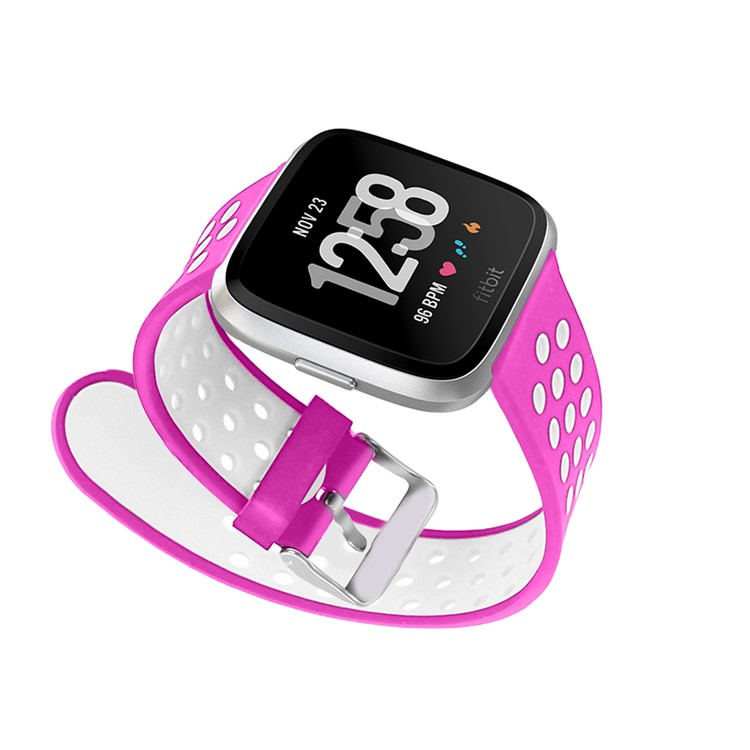 For Fitbit Versa Hollow Two-tone Soft Silicone Watch Sport Band - White / Rose-9