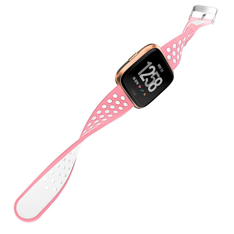 Hollow Bi-color Soft Silicone Watch Band for Fitbit Versa - White / Pink-10