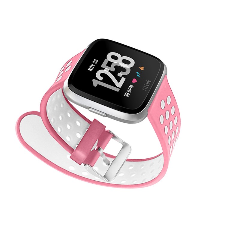 Hollow Bi-color Soft Silicone Watch Band for Fitbit Versa - White / Pink-13