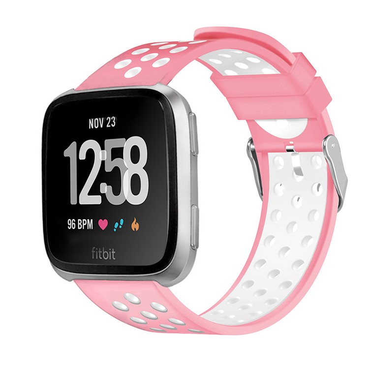 Hollow Bi-color Soft Silicone Watch Band for Fitbit Versa - White / Pink-3
