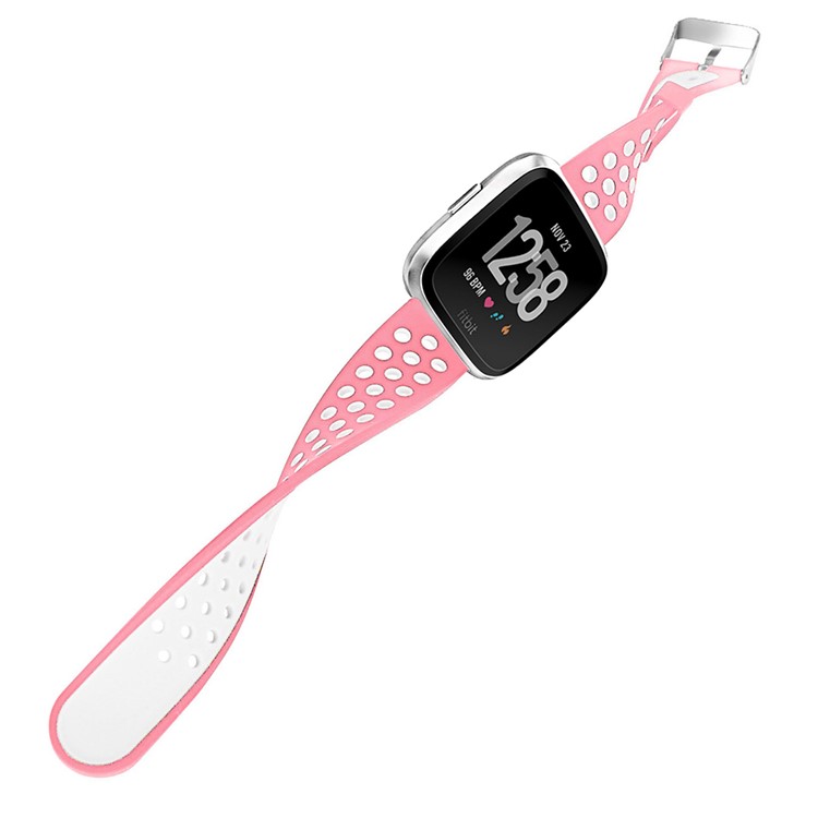 Hollow Bi-color Soft Silicone Watch Band for Fitbit Versa - White / Pink-4