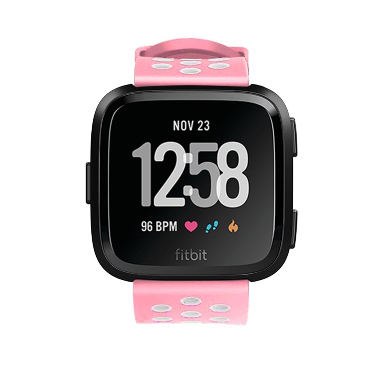 Hollow Bi-color Soft Silicone Watch Band for Fitbit Versa - White / Pink-5