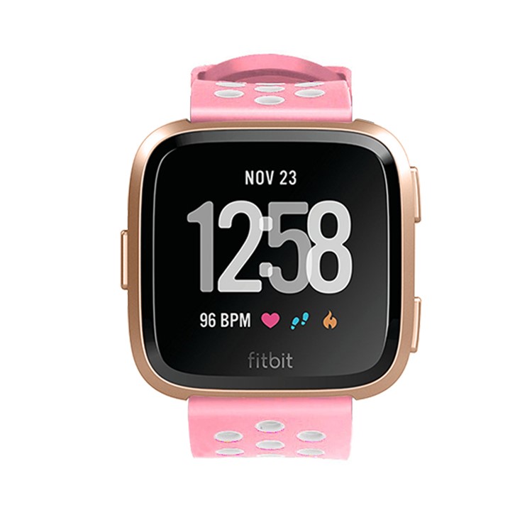 Hollow Bi-color Soft Silicone Watch Band for Fitbit Versa - White / Pink-6
