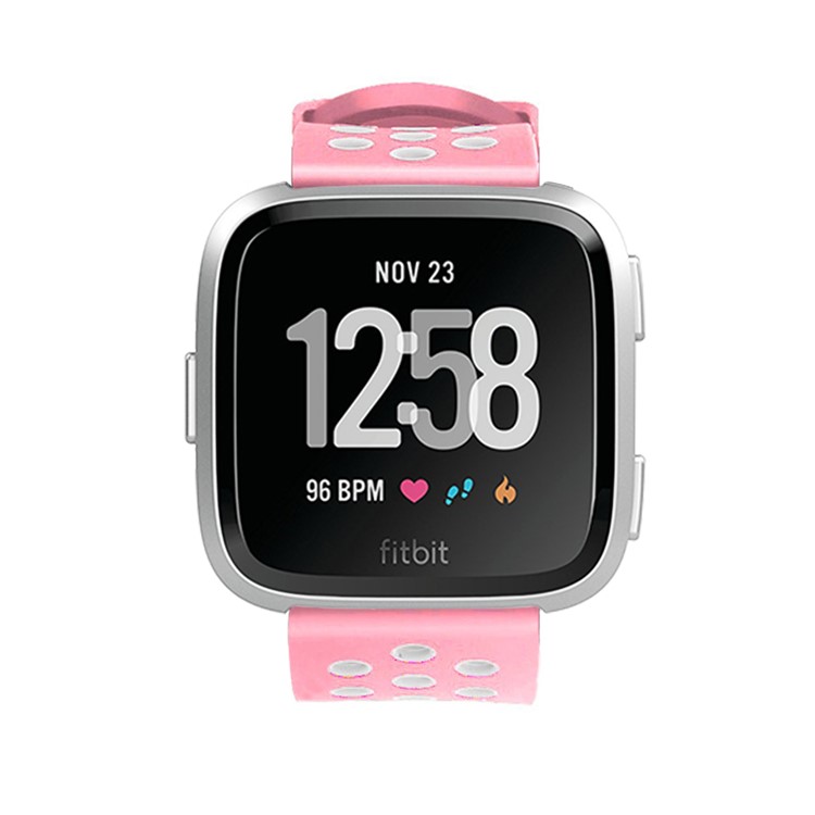 Hollow Bi-color Soft Silicone Watch Band for Fitbit Versa - White / Pink-7