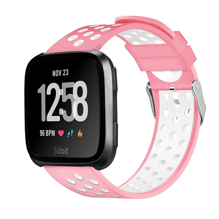 Hollow Bi-color Soft Silicone Watch Band for Fitbit Versa - White / Pink-8