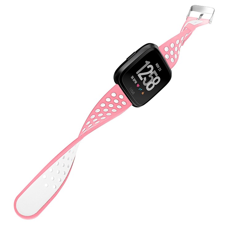 Hollow Bi-color Soft Silicone Watch Band for Fitbit Versa - White / Pink-9