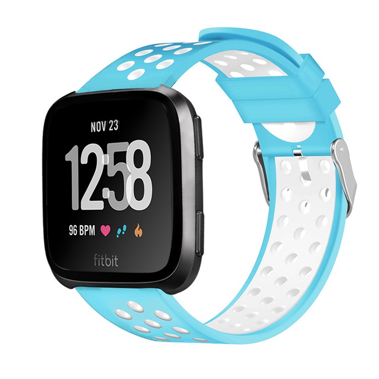 For Fitbit Versa Hollow Two-tone Soft Silicone Watch Strap Band Bracelet - White / Baby Blue-10