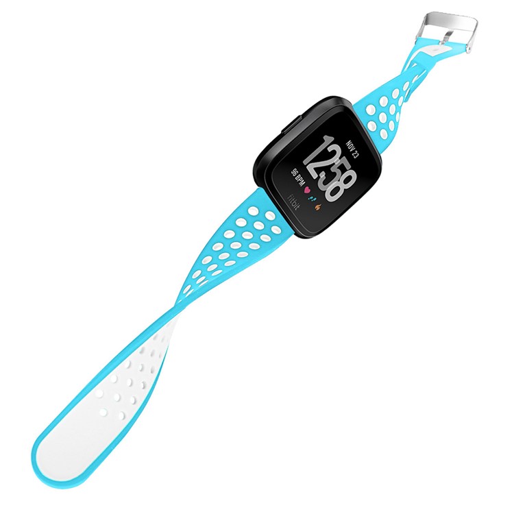 For Fitbit Versa Hollow Two-tone Soft Silicone Watch Strap Band Bracelet - White / Baby Blue-11
