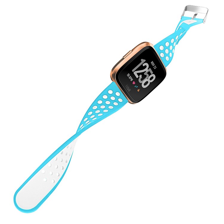 For Fitbit Versa Hollow Two-tone Soft Silicone Watch Strap Band Bracelet - White / Baby Blue-12