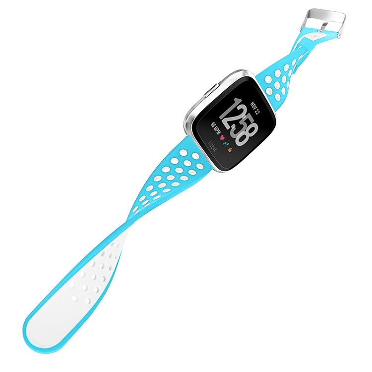 For Fitbit Versa Hollow Two-tone Soft Silicone Watch Strap Band Bracelet - White / Baby Blue-13