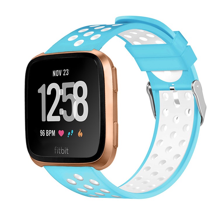 For Fitbit Versa Hollow Two-tone Soft Silicone Watch Strap Band Bracelet - White / Baby Blue-2