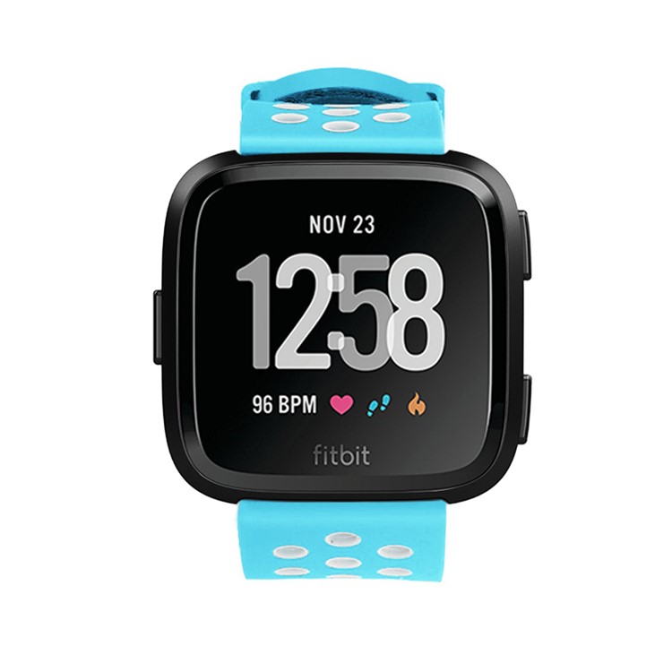 For Fitbit Versa Hollow Two-tone Soft Silicone Watch Strap Band Bracelet - White / Baby Blue-4