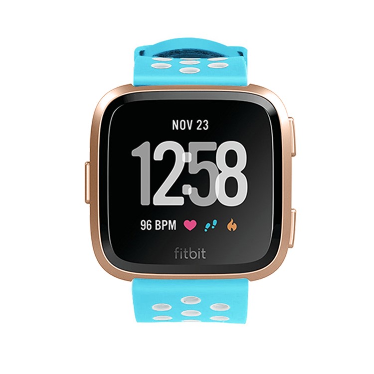 For Fitbit Versa Hollow Two-tone Soft Silicone Watch Strap Band Bracelet - White / Baby Blue-5