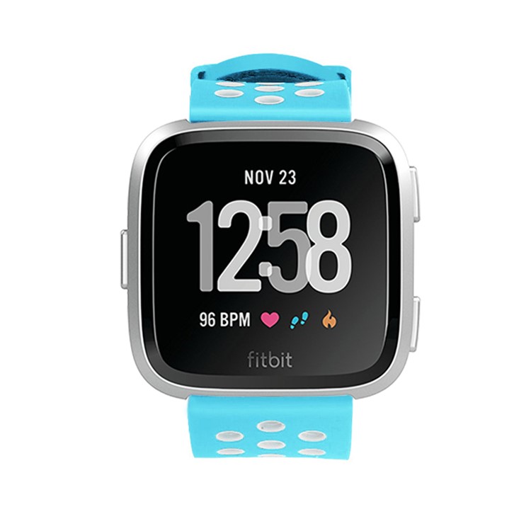 For Fitbit Versa Hollow Two-tone Soft Silicone Watch Strap Band Bracelet - White / Baby Blue-6