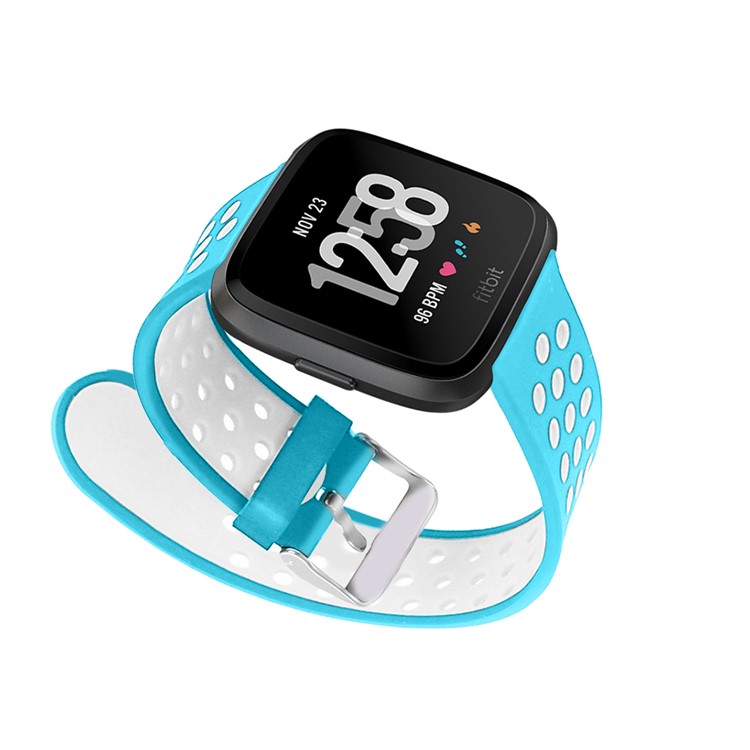 For Fitbit Versa Hollow Two-tone Soft Silicone Watch Strap Band Bracelet - White / Baby Blue-7